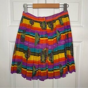 VINTAGE 100% Silk Multicolour Stripes and Paisley Mini Skirt Small/Extra Small